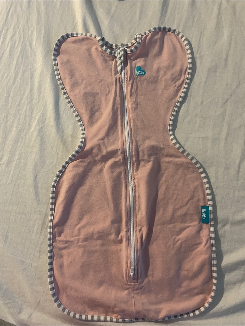 Love to Dream Pink Baby Swaddle with Striped Trim